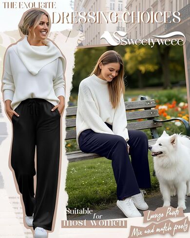 3 Pack Lounge Pants Women Wide Leg Baggy Sweatpants Casual Loose Drawstring Elastic Waist Yoga Pants with Pockets in Saudi Arabia