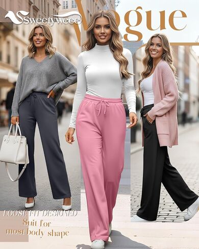 3 Pack Lounge Pants Women Wide Leg Baggy Sweatpants Casual Loose Drawstring Elastic Waist Yoga Pants with Pockets in Saudi Arabia
