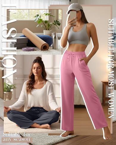 3 Pack Lounge Pants Women Wide Leg Baggy Sweatpants Casual Loose Drawstring Elastic Waist Yoga Pants with Pockets in Saudi Arabia