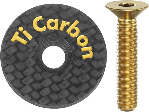 HARFINGTON 1 3/8 OD Bike Headset Stem Top Cap Carbon Fiber Cycling Headset Cover Stem with Gold M6 Bolt for Mountain Road Bike MTB, Gold in Saudi Arabia
