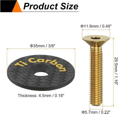 HARFINGTON 1 3/8 OD Bike Headset Stem Top Cap Carbon Fiber Cycling Headset Cover Stem with Gold M6 Bolt for Mountain Road Bike MTB, Gold in Saudi Arabia
