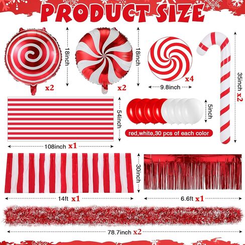 Soulchen 75 Pcs Christmas Golf Cart Decorations Candy Canes Wheel Candy Balloons Foil Tinsel Backdrops Curtain Backdrop Tinsel Garland for Golf Cart Party Supplies Decor (Classic,Red White) in Saudi Arabia