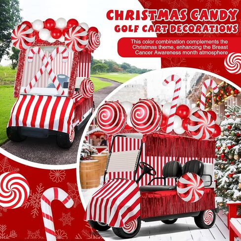 Soulchen 75 Pcs Christmas Golf Cart Decorations Candy Canes Wheel Candy Balloons Foil Tinsel Backdrops Curtain Backdrop Tinsel Garland for Golf Cart Party Supplies Decor (Classic,Red White) in Saudi Arabia