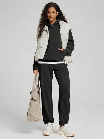 ODODOS Women's Brushed Fleece Jogger Sweatpants – Cozy Warm Adjustable High-Rise Relaxed Lounge Pants with Pockets in Saudi Arabia