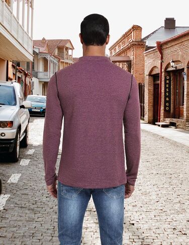 تي شيرت رجالي من PEGENO بأكمام طويلة من Henley قميص كاجوال بياقة مربوطة مصمم بفتحات علوية in Kuwait