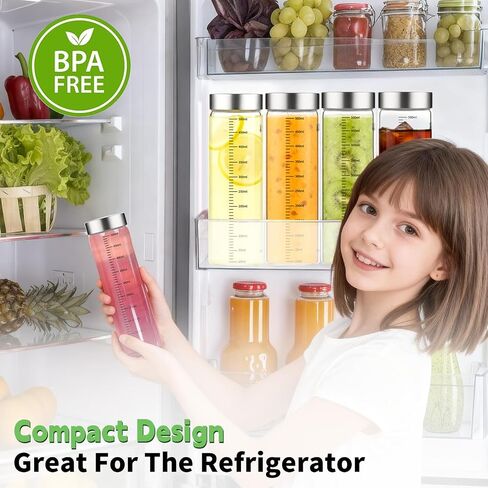 Wide Mouth Reusable Borosilicate Glass Juice Bottles - Leak-Proof Stainless Steel Lids, Food Grade Safe, Fits in Cup Holder for Juicing, Gym, Daily Use (300ML-pack4) in Saudi Arabia