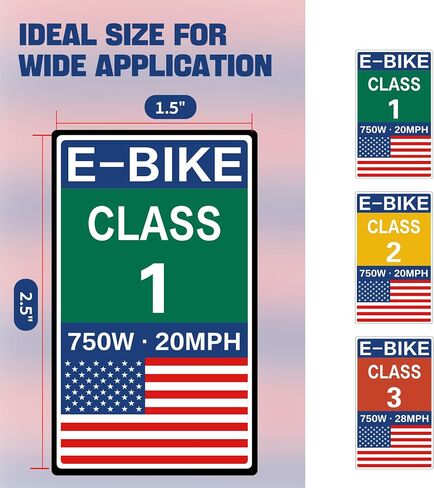 6 قطع من ملصقات EBIKE من الفئة 3 - ملصقات لاصقة عاكسة للماء للدراجة الكهربائية، 750 وات، 28 ميلاً في الساعة، تصميم العلم الأمريكي لتحديد هوية الدراجة الإلكترونية (مجموعة الفئة 3) in Saudi Arabia