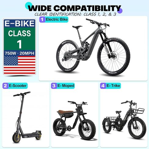 6 قطع من ملصقات EBIKE من الفئة 3 - ملصقات لاصقة عاكسة للماء للدراجة الكهربائية، 750 وات، 28 ميلاً في الساعة، تصميم العلم الأمريكي لتحديد هوية الدراجة الإلكترونية (مجموعة الفئة 3) in Saudi Arabia