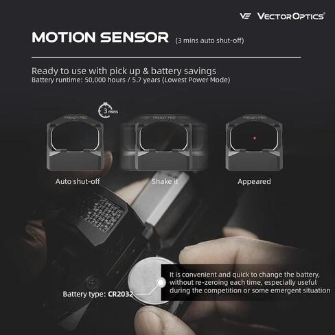 Vector Optics Frenzy-x 1x19x26 مضيئة 3 MOA Red Dot، مشهد شبه كروي، بطارية جانبية، ملف تعريف منخفض، Motion Awake، IPX7، 7075 T6 ألومنيوم، SCRD-64 in Kuwait