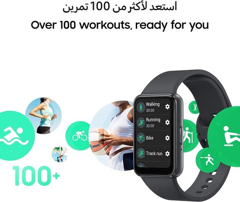SAMSUNG Galaxy FIT 3 [2025, 40MM] 1.6" AMOLED Display | IP68 Water Resistant | 14 Days Battery Life | 100+ Watchfaces | 100+ Exercise Modes | International Model (Fast Charger Bundle, Black) in Saudi Arabia