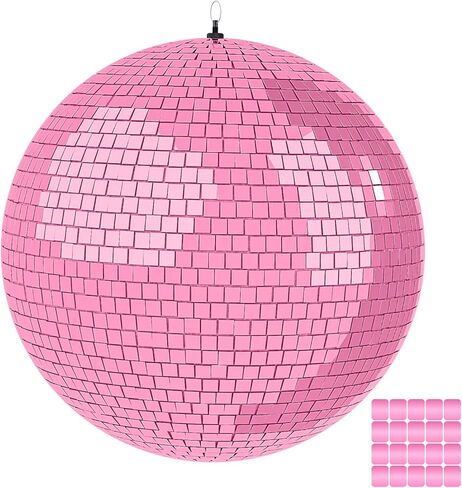 12" Mirror Disco Ball with Hanging Ring, 12 Inch Pink Disco Ball Decor with 20pcs Replacement Mirror for DJ Club, Party, Wedding, Home Decor, Live Stage for Easy Installation, Disco Ball Mirror Ball in Kuwait