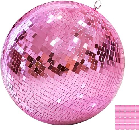 12" Mirror Disco Ball with Hanging Ring, 12 Inch Pink Disco Ball Decor with 20pcs Replacement Mirror for DJ Club, Party, Wedding, Home Decor, Live Stage for Easy Installation, Disco Ball Mirror Ball in Saudi Arabia