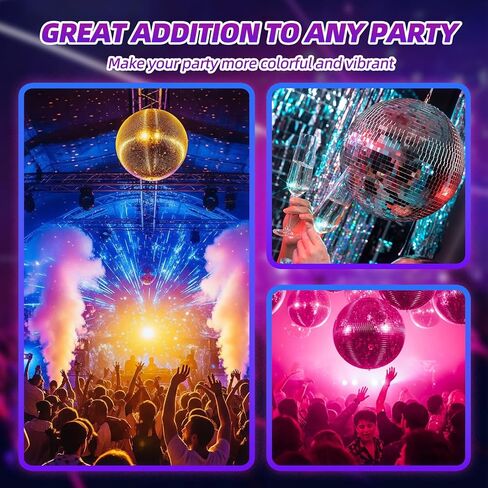 12" Mirror Disco Ball with Hanging Ring, 12 Inch Pink Disco Ball Decor with 20pcs Replacement Mirror for DJ Club, Party, Wedding, Home Decor, Live Stage for Easy Installation, Disco Ball Mirror Ball in Kuwait