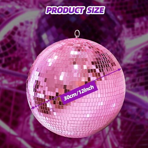 12" Mirror Disco Ball with Hanging Ring, 12 Inch Pink Disco Ball Decor with 20pcs Replacement Mirror for DJ Club, Party, Wedding, Home Decor, Live Stage for Easy Installation, Disco Ball Mirror Ball in Saudi Arabia
