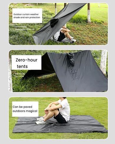 3-in-1 Hooded Rain Poncho for Adults, Waterproof Multi-Functional Outdoor Poncho for Hiking/Camping and Travel， Black Silver-Coated in Saudi Arabia