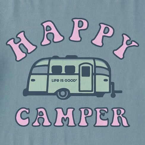 Life is Good. Women's Happy Camper Long Sleeve Crusher Tee, Smoky Blue in Saudi Arabia