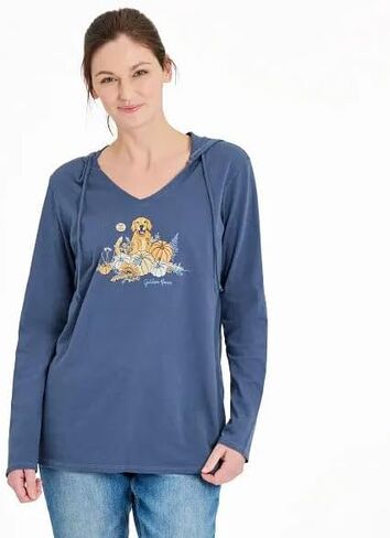 Life is Good Women's Golden Hour Long Sleeve Crusher-LITE Hooded Tee, Darkest Blue in Saudi Arabia