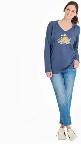 Life is Good Women's Golden Hour Long Sleeve Crusher-LITE Hooded Tee, Darkest Blue in Saudi Arabia