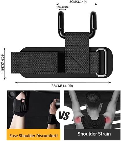 1 Pair Weight Lifting Hooks for Men, Women & Teens, 0.4inch Grip Wrist Straps for Deadlifts, Pull-Ups, Strength Training in Saudi Arabia