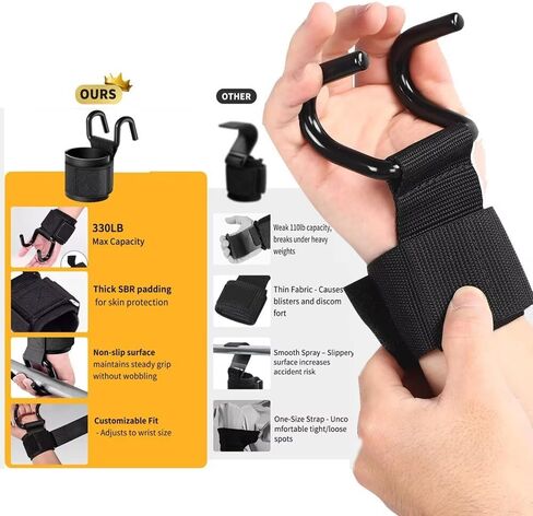 1 Pair Weight Lifting Hooks for Men, Women & Teens, 0.4inch Grip Wrist Straps for Deadlifts, Pull-Ups, Strength Training in Saudi Arabia