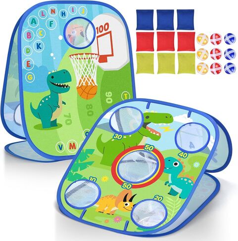 Dinosaur Cornhole Games Set for Kids, 6-in-1 Bean Bag Toss Game,Basketball Dart Board, Sports Play and Learn Eduational Toys for Toddler, Indoor Outdoor Games Toys Gifts for Kids Age 3 4 5 6 7 8 in Saudi Arabia