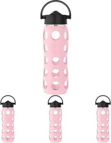 Lifefactory 22-Ounce Glass Water Bottle with Pivot Straw Cap and Protective Silicone Sleeve, Desert Rose in Saudi Arabia