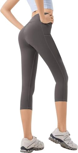 Plus Size High Waisted Yoga Pants for Women with Pockets Capri Leggings for Women Workout Leggings for Women Yoga Capris Grey in Saudi Arabia