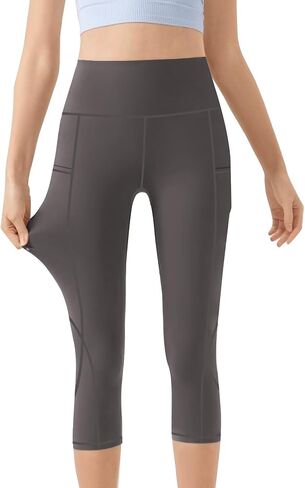 Plus Size High Waisted Yoga Pants for Women with Pockets Capri Leggings for Women Workout Leggings for Women Yoga Capris Grey in Saudi Arabia