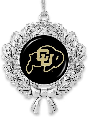 Colorado Buffaloes Wreath with Team Logo Silver Metal Christmas Ornament Gift Tree Decoration CU in Saudi Arabia