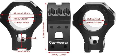 WestHunter Optics حلقات نطاق تتوافق بدقة 11 مم، حامل نطاق تكتيكي 34 مم مع محول 1 بوصة و30 مم | 36 ملم / 1.42 بوصة ارتفاع المركز in Kuwait