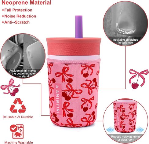 كم لطيف للأطفال Owala 12oz وZak Cup 15oz، غطاء من النيوبرين متوافق مع بهلوان Owala Kids، كوب Zak، زجاجة مياه مقاومة للخدش للأولاد والبنات إلى المدرسة (البحرية دينو) in Kuwait