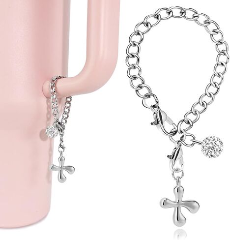 Silver Bubble Letter Charms for Stanley Cup Accessories - Designer Aesthetic Initial Cute Pendant for Water Bottle Tumblers Hydrojug Handle Preppy Jewelry Bracelets Personalized Keychain B in Saudi Arabia