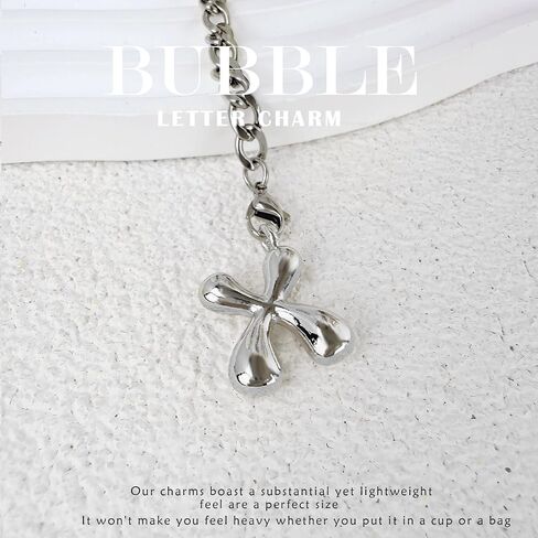 Silver Bubble Letter Charms for Stanley Cup Accessories - Designer Aesthetic Initial Cute Pendant for Water Bottle Tumblers Hydrojug Handle Preppy Jewelry Bracelets Personalized Keychain B in Saudi Arabia