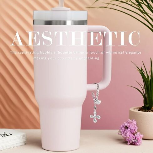 Silver Bubble Letter Charms for Stanley Cup Accessories - Designer Aesthetic Initial Cute Pendant for Water Bottle Tumblers Hydrojug Handle Preppy Jewelry Bracelets Personalized Keychain B in Saudi Arabia