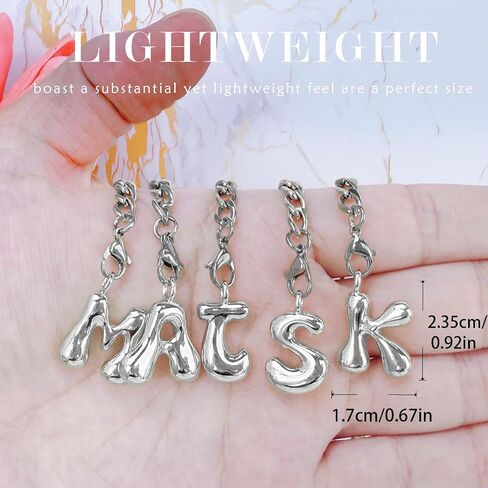 Silver Bubble Letter Charms for Stanley Cup Accessories - Designer Aesthetic Initial Cute Pendant for Water Bottle Tumblers Hydrojug Handle Preppy Jewelry Bracelets Personalized Keychain B in Saudi Arabia