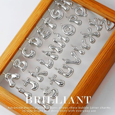 Silver Bubble Letter Charms for Stanley Cup Accessories - Designer Aesthetic Initial Cute Pendant for Water Bottle Tumblers Hydrojug Handle Preppy Jewelry Bracelets Personalized Keychain B in Saudi Arabia