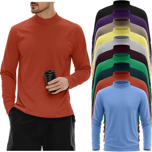 10 Pack Mens Big and Tall Mock Turtleneck Shirts Basic Tops Multipack in Kuwait