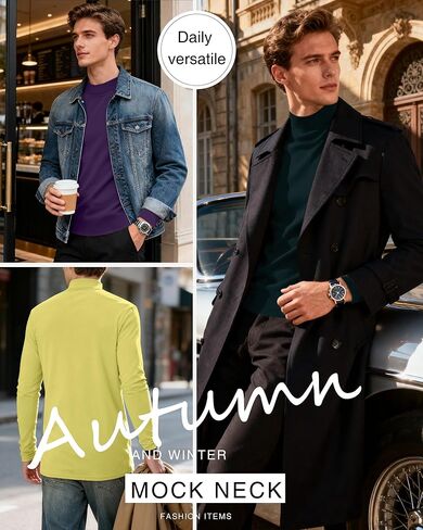 10 Pack Mens Big and Tall Mock Turtleneck Shirts Basic Tops Multipack in Kuwait