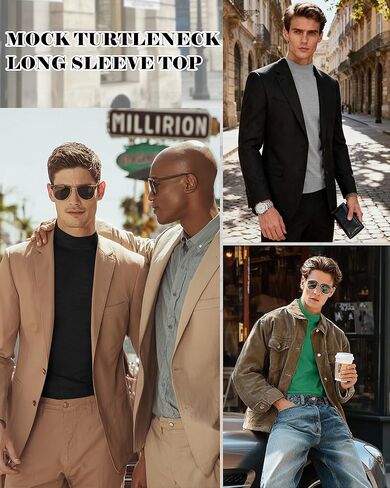 10 Pack Mens Big and Tall Mock Turtleneck Shirts Basic Tops Multipack in Kuwait