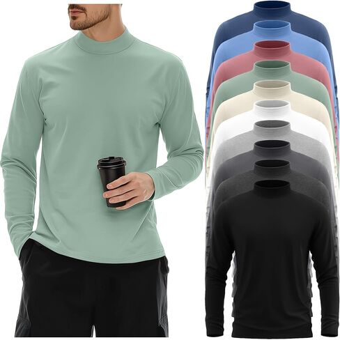 10 Pack Mens Big and Tall Mock Turtleneck Shirts Basic Tops Multipack in Kuwait