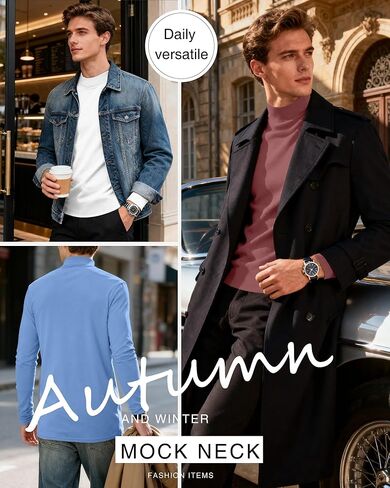 10 Pack Mens Big and Tall Mock Turtleneck Shirts Basic Tops Multipack in Kuwait