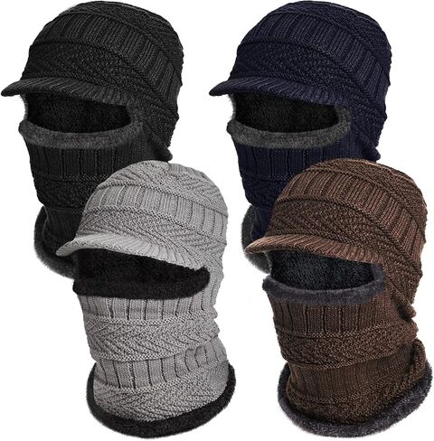 Syhood Knitted Balaclava Beanie Hat Winter Neck Warmer Ski Face Cover Neck Gaiter (Navy Blue, Black, Grey, Coffee,4 Pieces) in Saudi Arabia