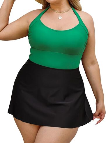 CUPSHE Women's One Piece Swimsuit Plus Size Scoop Halter Neck Bathing Suit Slimming Sculpting Swim Dress in Saudi Arabia