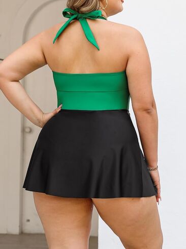 CUPSHE Women's One Piece Swimsuit Plus Size Scoop Halter Neck Bathing Suit Slimming Sculpting Swim Dress in Saudi Arabia