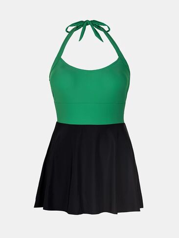 CUPSHE Women's One Piece Swimsuit Plus Size Scoop Halter Neck Bathing Suit Slimming Sculpting Swim Dress in Saudi Arabia