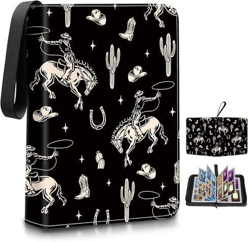 حافظة بطاقات تجارية بأربعة جيوب مع 50 كمًا قابلاً للإزالة - مساحة تخزين بسحاب بسعة 400 لبطاقات MTG وTCG والبطاقات الرياضية (فيونكة شريطية سوداء لطيفة) in Kuwait