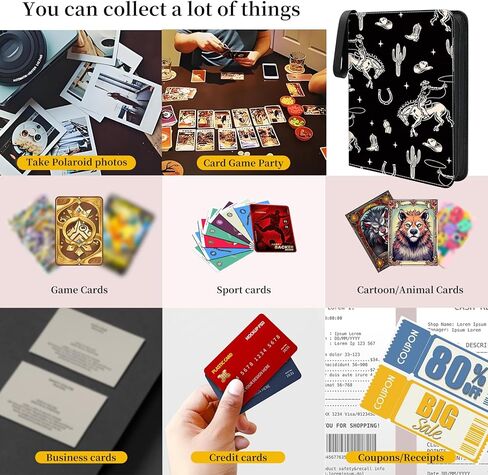 حافظة بطاقات تجارية بأربعة جيوب مع 50 كمًا قابلاً للإزالة - مساحة تخزين بسحاب بسعة 400 لبطاقات MTG وTCG والبطاقات الرياضية (فيونكة شريطية سوداء لطيفة) in Kuwait