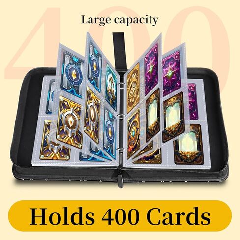 حافظة بطاقات تجارية بأربعة جيوب مع 50 كمًا قابلاً للإزالة - مساحة تخزين بسحاب بسعة 400 لبطاقات MTG وTCG والبطاقات الرياضية (فيونكة شريطية سوداء لطيفة) in Kuwait