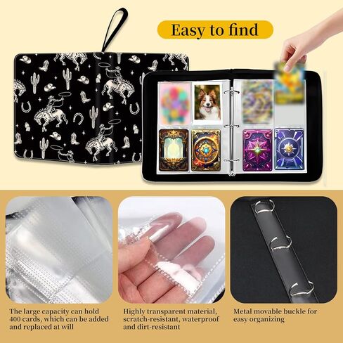 حافظة بطاقات تجارية بأربعة جيوب مع 50 كمًا قابلاً للإزالة - مساحة تخزين بسحاب بسعة 400 لبطاقات MTG وTCG والبطاقات الرياضية (فيونكة شريطية سوداء لطيفة) in Kuwait