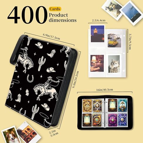 حافظة بطاقات تجارية بأربعة جيوب مع 50 كمًا قابلاً للإزالة - مساحة تخزين بسحاب بسعة 400 لبطاقات MTG وTCG والبطاقات الرياضية (فيونكة شريطية سوداء لطيفة) in Kuwait